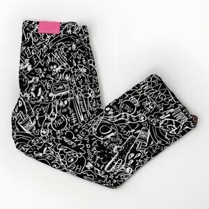 Salem7 Black Denim Jeans 32x30 All Over Graphic Print Streetwear Skater Pants